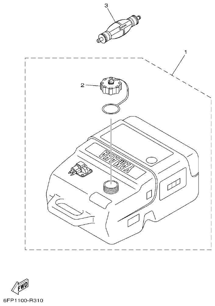 Yamaha F80DET, F100FET FUEL TANK parts diagram